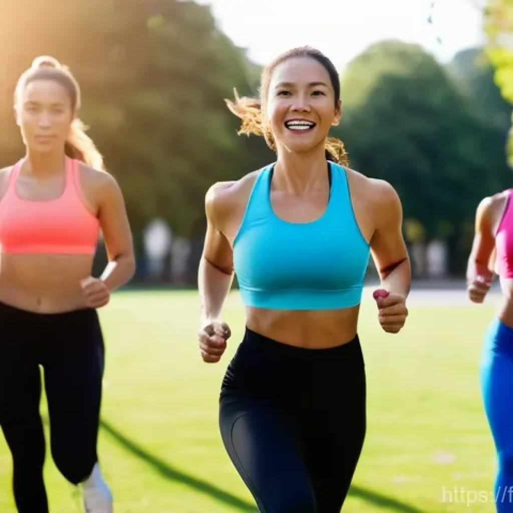레저스포츠지도자와 심리적 스트레스 관리 - A dynamic, full-body shot of a female fitness instructor in her late 20s to early 30s, wearing a fit...