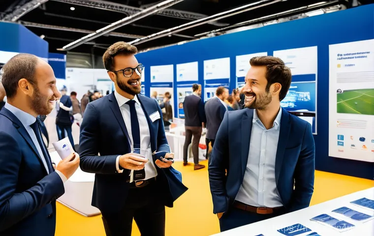 레저스포츠지도자 관련 취업 박람회 정보 - Image Prompt 1: Bustling French Sports Career Fair**