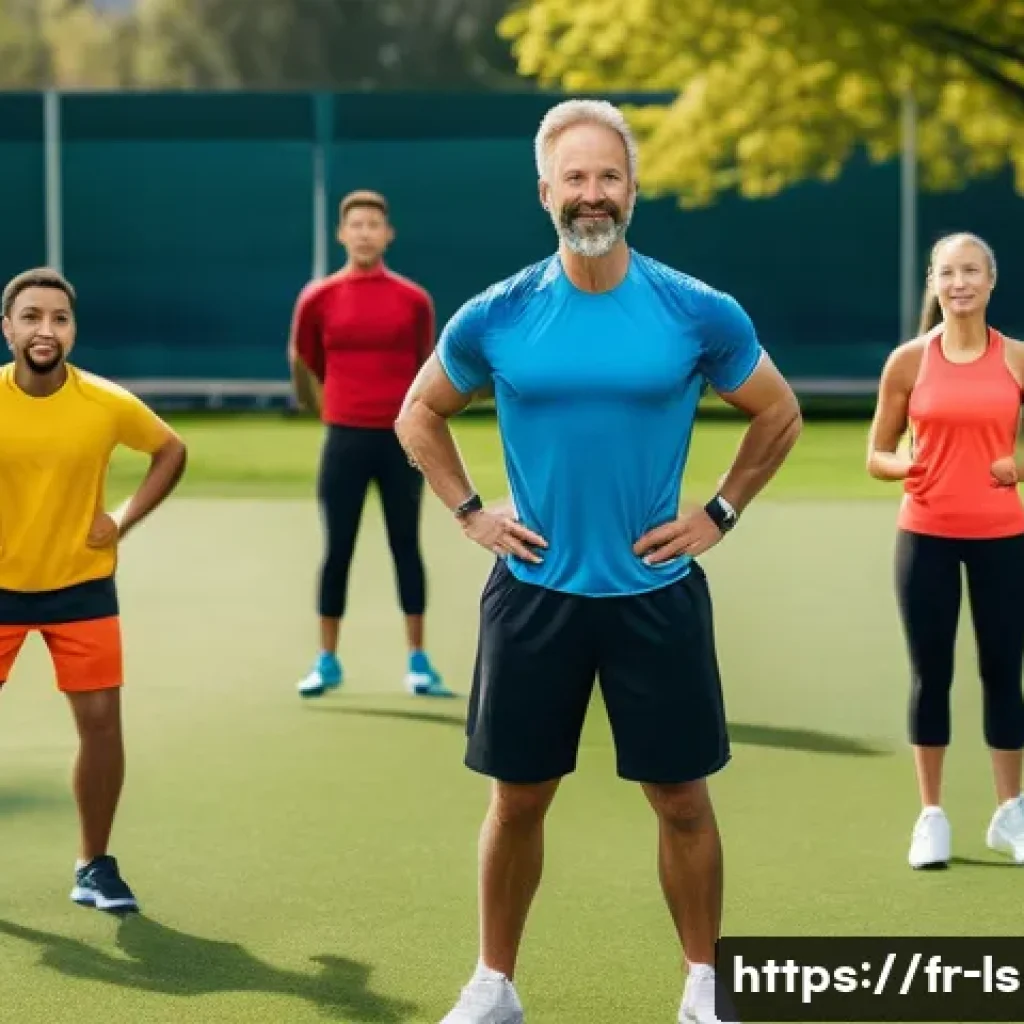 레저스포츠지도자 자격증 준비 중 흔히 하는 실수 - A professional sports instructor leading a diverse group of adult participants in an outdoor trainin...