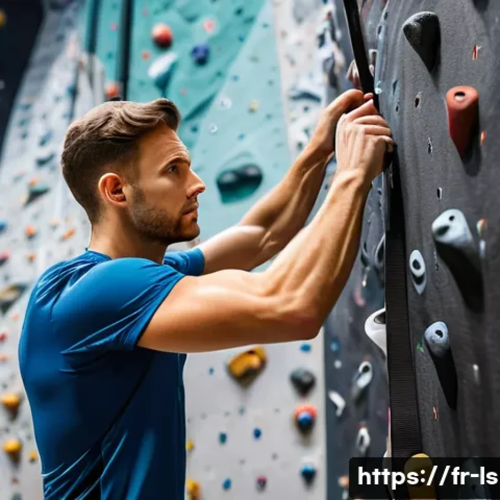 레저스포츠지도자 국가공인 시험 일정과 준비 요령 - A focused young adult male sports instructor preparing for a practical exam in a modern indoor climb...