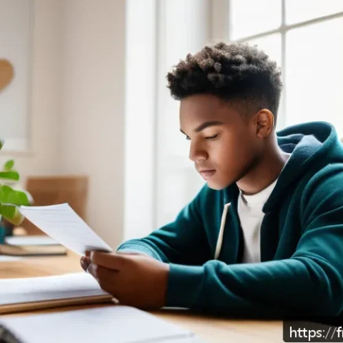 레저스포츠지도자 자격증 시험 후 후회하지 않기 위한 준비법 - A focused young adult student sitting at a tidy study desk in a bright, modern room filled with book...