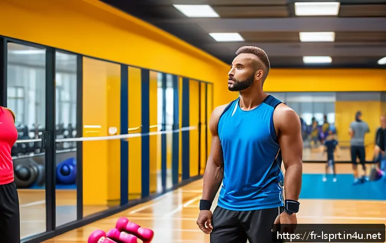 레저스포츠지도자와 관련된 최신 법규 - A professional sports instructor in a modern leisure center carefully inspecting safety equipment be...