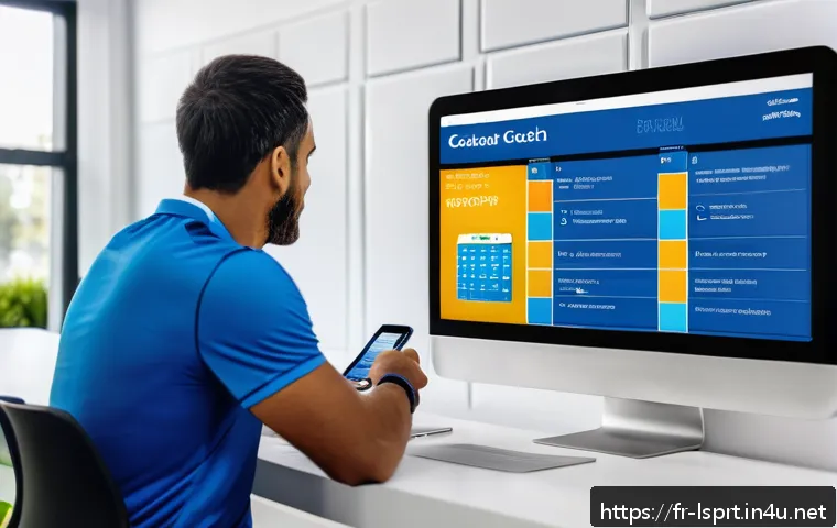 레저스포츠지도자 실무에서 유용한 어플리케이션 - A modern sports coaching office scene showing a diverse group of adult coaches using digital devices...