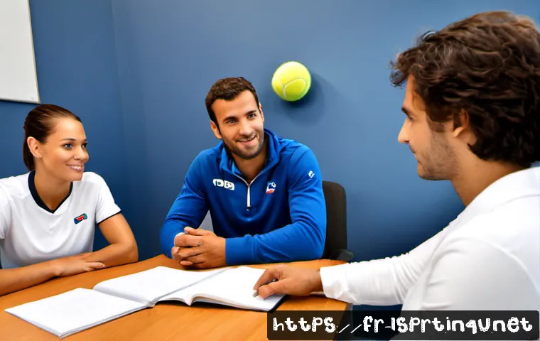 레저스포츠지도자 채용 절차 및 합격 전략 - Photorealistic French leisure sports instructor recruitment interview, confident candidate in smart ...