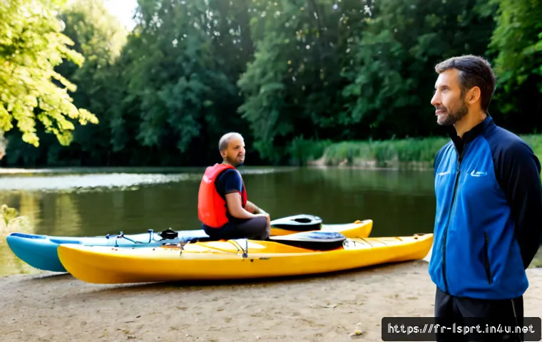 레저스포츠지도자 실무에서 필요한 소프트 스킬 - Photorealistic outdoor leisure sports instructor in a French riverside activity park, calmly listeni...